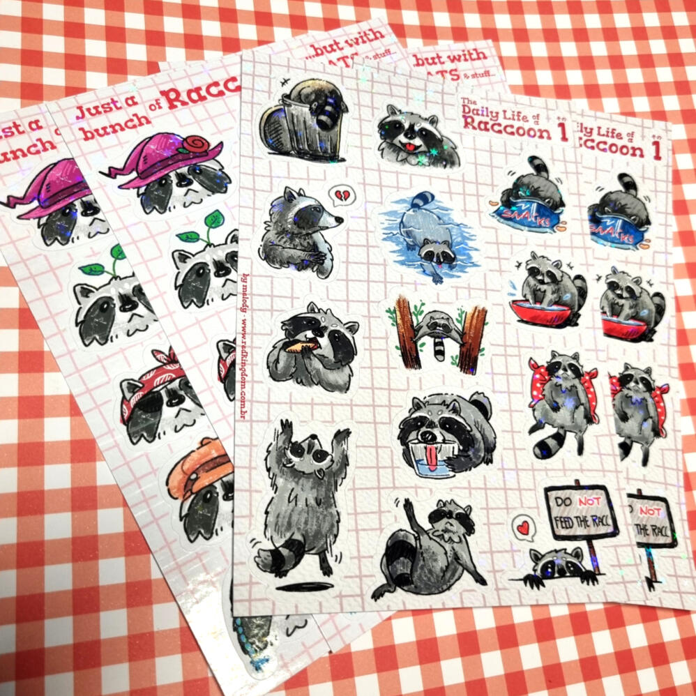 Cartelas Guaxinins ☆ R$15 [papel, lamin. variada]